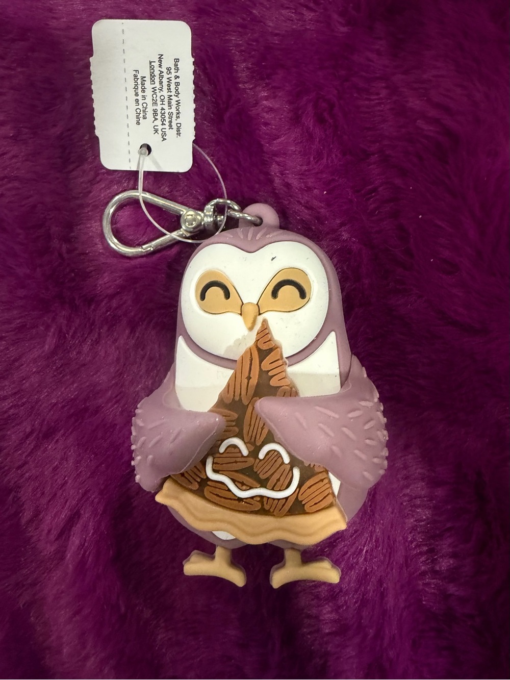 Bath & Body Works Lavender Owl Keychain with Pastry Charm Sanitier Holder